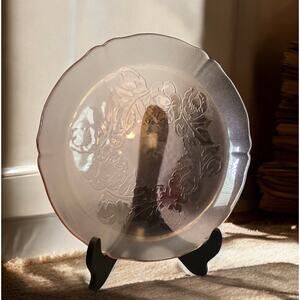 Vintage Arcoroc Rosa Pink Rosaline Textured Glass Platter, Hostess Platter, 13”
